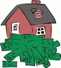 house with stack of money in front