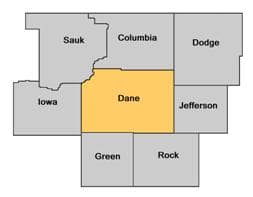 Dane County map in midst of collar counties