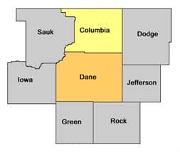 Columbia County Northern collar county to Dane Colunty