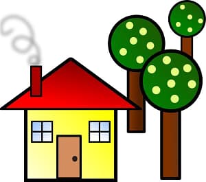 cartoon house with trees