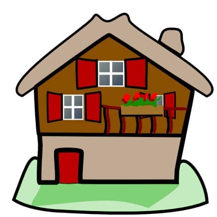 brown home with red shutters cartoon
