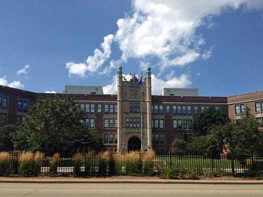 Madison East High School main entrance exterior in Madison WI