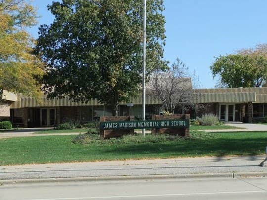 Madison Memorial High School main entrance exterior in Madison WI
