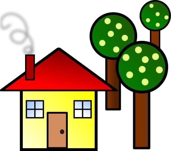 cartoon house with trees